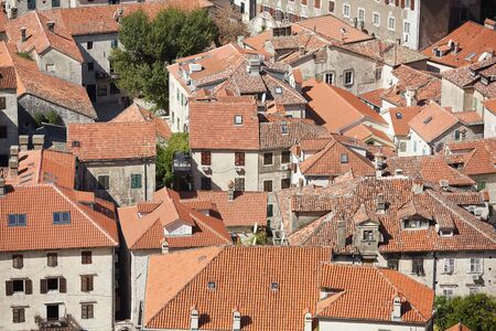 tiled roofs of the houses in Montenegroの写真素材
