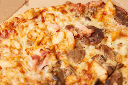 pizza with ham and mushroomsの写真素材