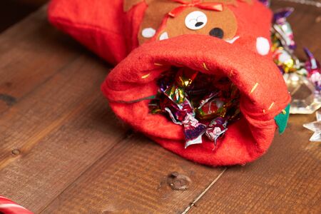 candy in the sock for the New Yearの写真素材