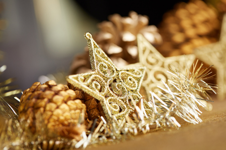 Gold Christmas decorationsの写真素材