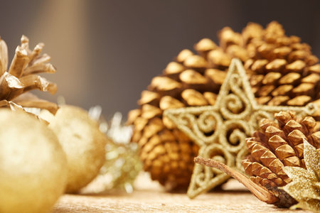 Gold Christmas decorationsの写真素材