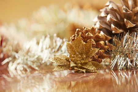 Gold Christmas decorationsの写真素材