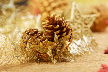 Gold Christmas decorationsの写真素材