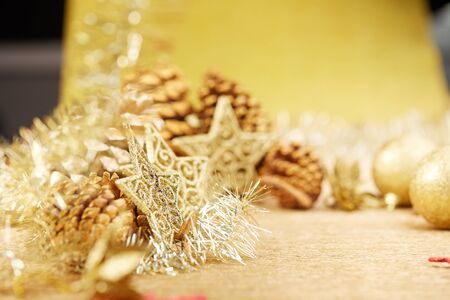 Gold Christmas decorationsの写真素材