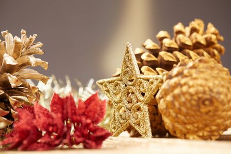 Gold Christmas decorationsの写真素材