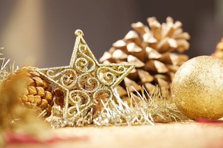 Gold Christmas decorationsの写真素材