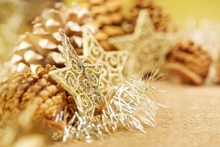Gold Christmas decorationsの写真素材