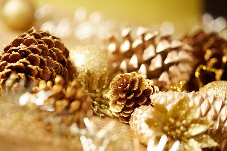 Gold Christmas decorationsの写真素材