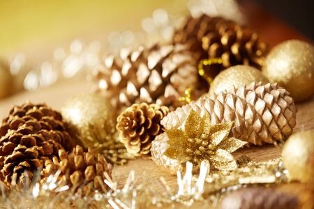 Gold Christmas decorationsの写真素材