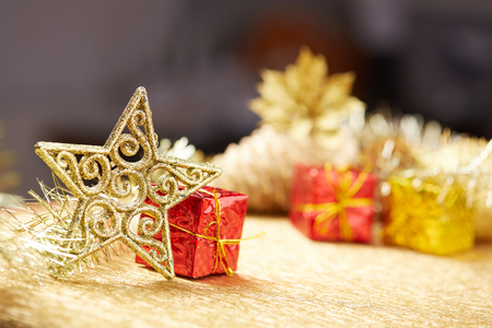 Christmas decorations red and goldの写真素材
