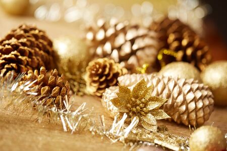 Gold Christmas decorationsの写真素材