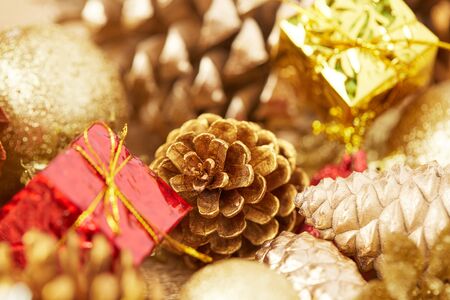 Gold Christmas decorationsの写真素材