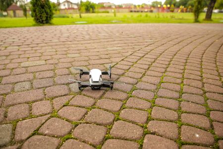 drone on ground ready to startの写真素材