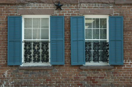 Window treatment, historic home, Savannah, Georgiaの写真素材