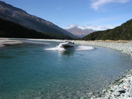Dart River jetboat, Glenorchy, South Island, New Zealandの写真素材
