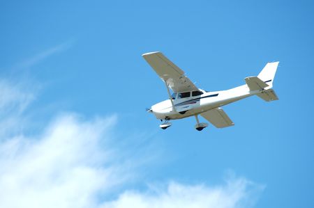 Light plane landing, Palo Alto Airport, Californiaの写真素材