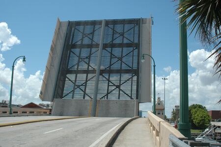 Raised drawbridge, Intracoastal Waterway, Pompano Beach, Floridaの写真素材