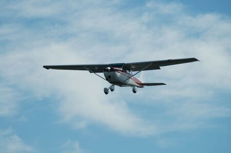 Light plane landing, Palo Alto Airport, Californiaの写真素材