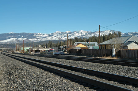 Railroad tracks, Truckee, Californiaの写真素材