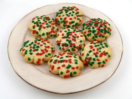 Plate of sprinkled cookiesの写真素材