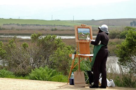 Painting the wetlands, Baylands Nature Preserve, Palo Alto, Californiaの写真素材