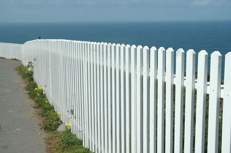 White picket fence at Point Reyes, Californiaの写真素材