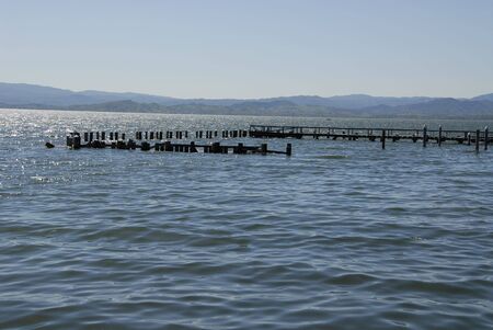 Pier on Clear Lake, Upper Lake, Californiaの写真素材