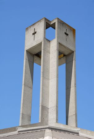 Industrial-looking church steeple, Palo Alto, Californiaの写真素材