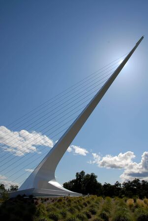 Sundial blocks the sun, Sundial Bridge, Turtle Bay, Redding, Californiaの写真素材