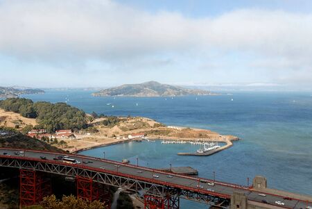 Approach to the Golden Gate Bridge, Marin Headlands, Californiaの写真素材