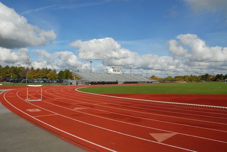 College running track with hurdle, Rochester, New Yorkの写真素材