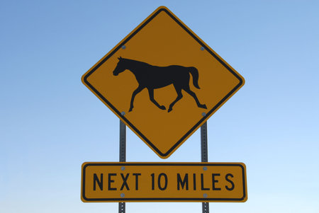 Horse Crossing Next 10 Miles signの写真素材