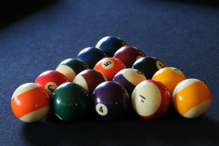 Billiard balls racked and ready to play