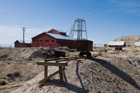 Mine car, hoist and building, Tonopah, Nevadaの写真素材