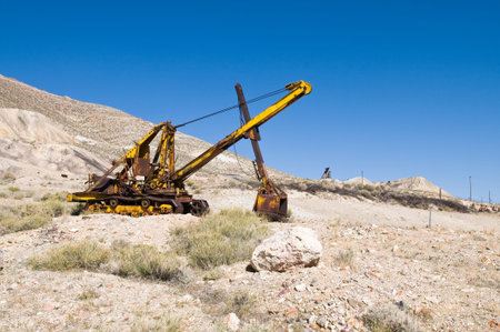 Steam shovel digging into the desert, Tonopah, Nevadaの写真素材
