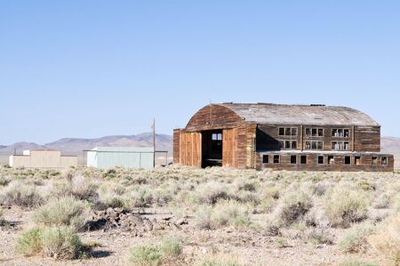 Wooden hangar for aircraft, Tonopah Airport, Tonopah, Nevadaの写真素材