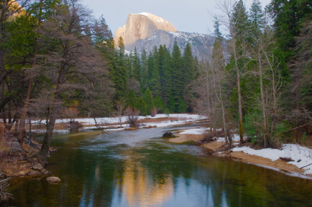 Half Dome at dusk, Yosemite National Park, Californiaの写真素材