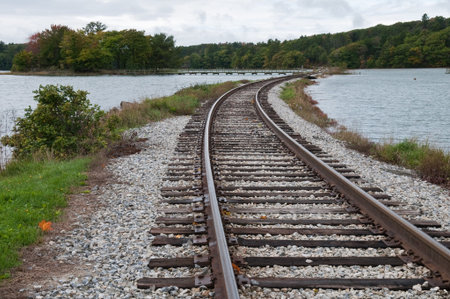 Rail line across the Sheepscot River, Wicasset, Maineの写真素材
