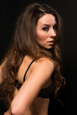 Tall Moldovan woman in pink and brown lingerieの写真素材