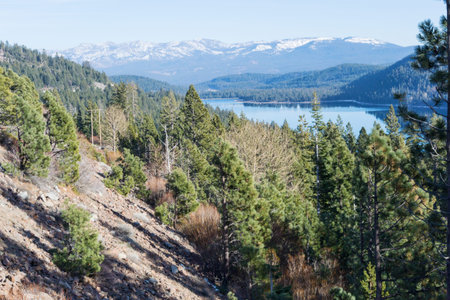 Donner Lake in winter, Truckee, Californiaの写真素材