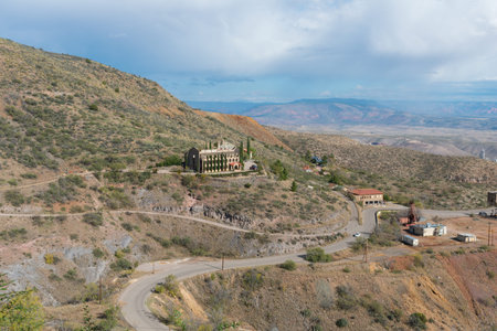 Looking down on a historic copper mining operation, Jerome, Arizonaの写真素材