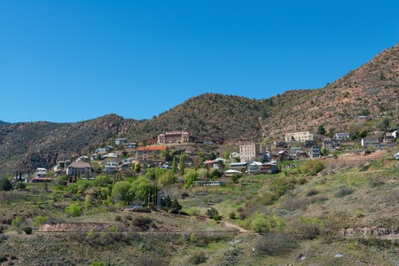 Old mining town perched on a hilltop, Jerome, Arizonaの写真素材