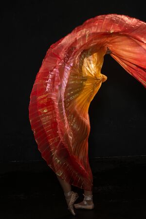 Beautiful slender blonde woman waving bright translucent wingsの写真素材