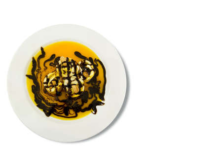 a sweet pancake with cashew nut and chocolate.の写真素材
