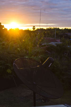 Thailand 7 December 2011: In countryside of Thailand, people use a satellite to receiver for watching tv. のeditorial素材