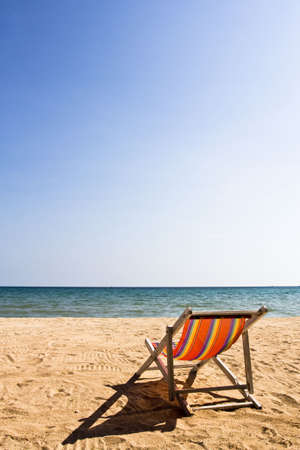 A deck-chair on the beach  at Koh Mak island, Trat, Thailandの写真素材