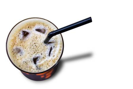 Ice coffee with black strawの写真素材