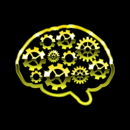 Golden brain with gears. Think design over black background vector illustration.のイラスト素材