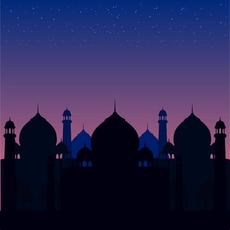illustration of a blue religious background with mosque.のイラスト素材