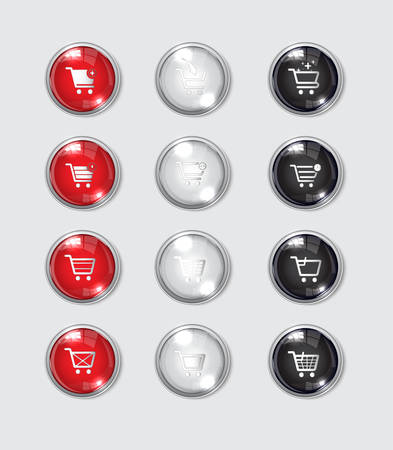 Web button in glossy black reflective icon of shopping in white backgroundのイラスト素材